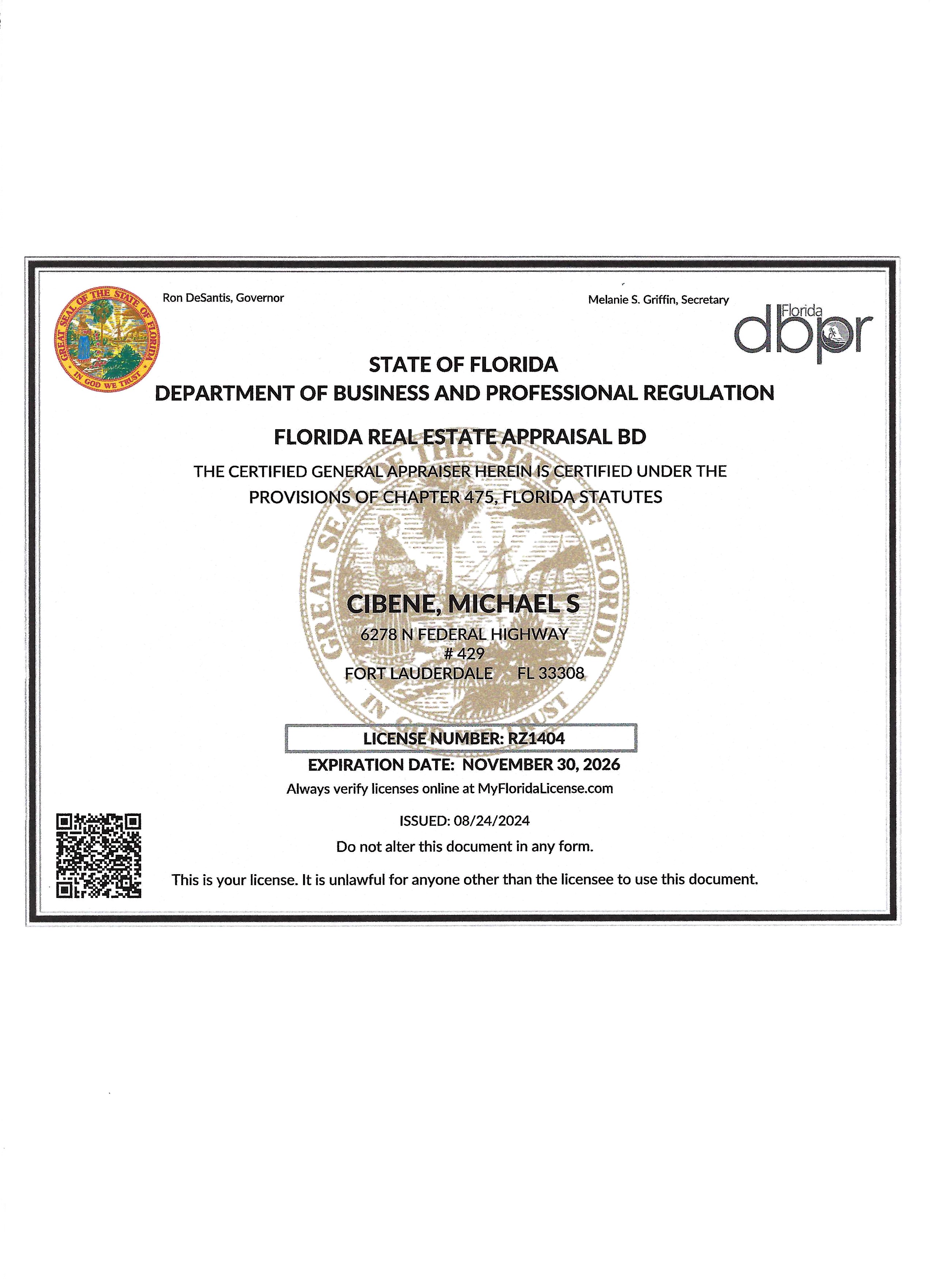 Florida Appraisal License